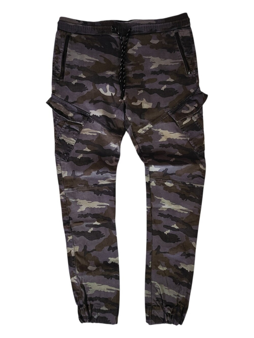 Across The Pond Camo Cargo Jogger Pants Mens Large Slim Elastic Waist Camouflage